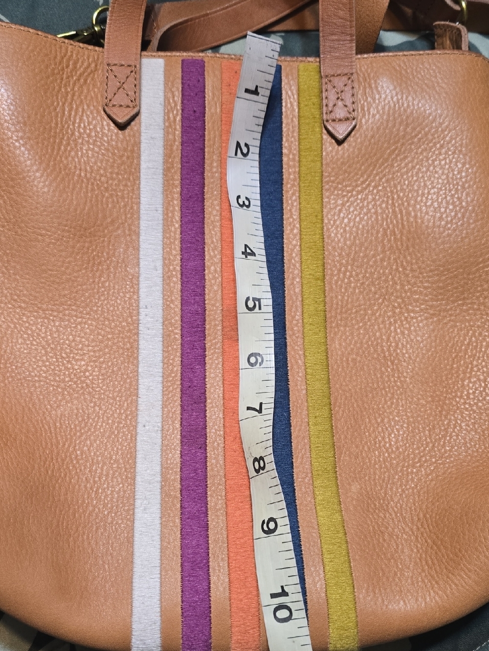 Madewell Leather Tote Bag with Multicolor Stripe Accent - Tan - Picture 7 of 7